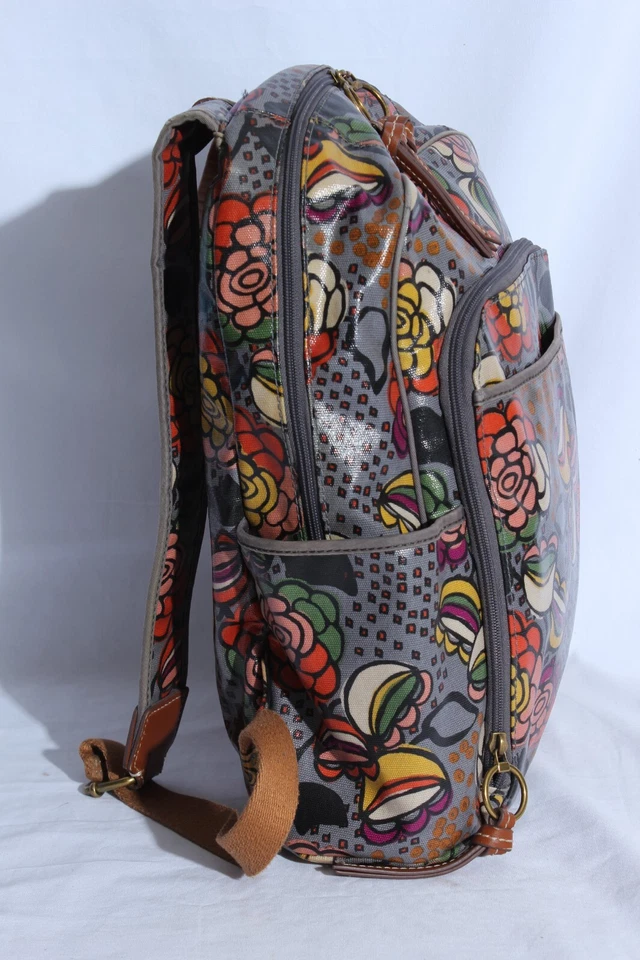 Mochila/bolso de computadora grande Keyper floral gris fósil de cuero sintético Foto 2 de 4