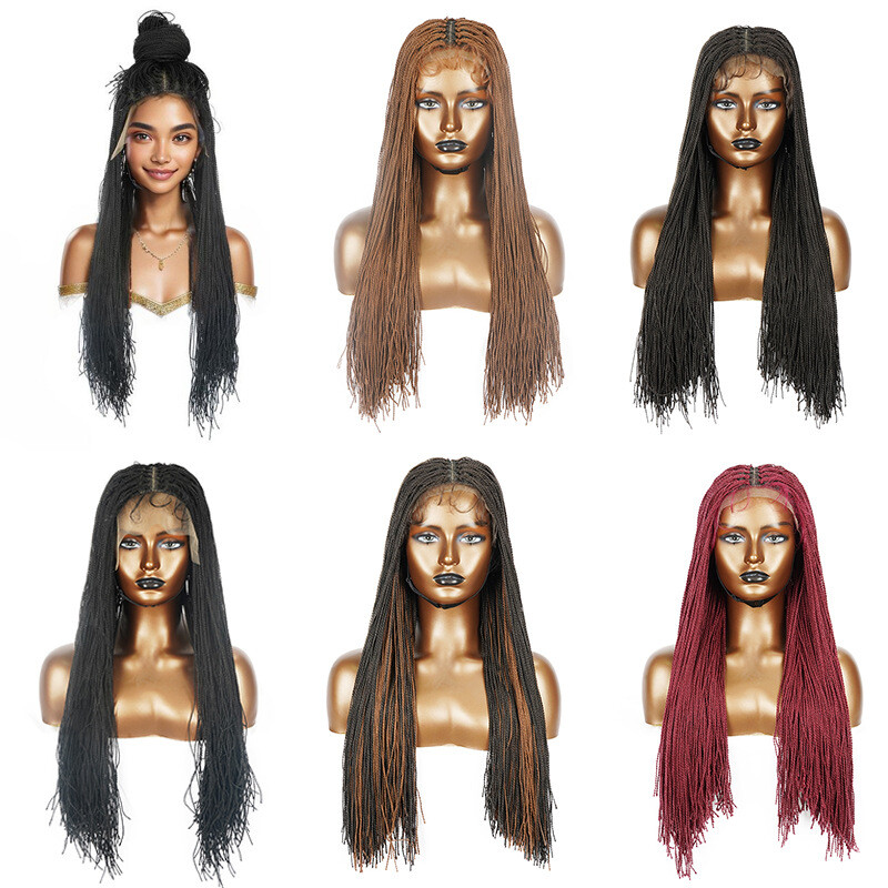 26" Synthetic Micro Braids Lace Front Wigs for Black Women Small Twist Braid Wig - Picture 1 of 21