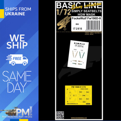 HGW 172816 1/72 Seatbelts and mask for FW190D-9 IBG Basic line for Tamiya
