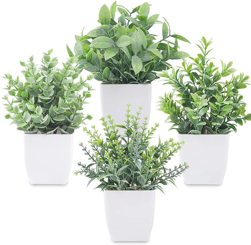 4 Pack Mini Fake Plants Artificial Greenery Potted Plants for Home Decor