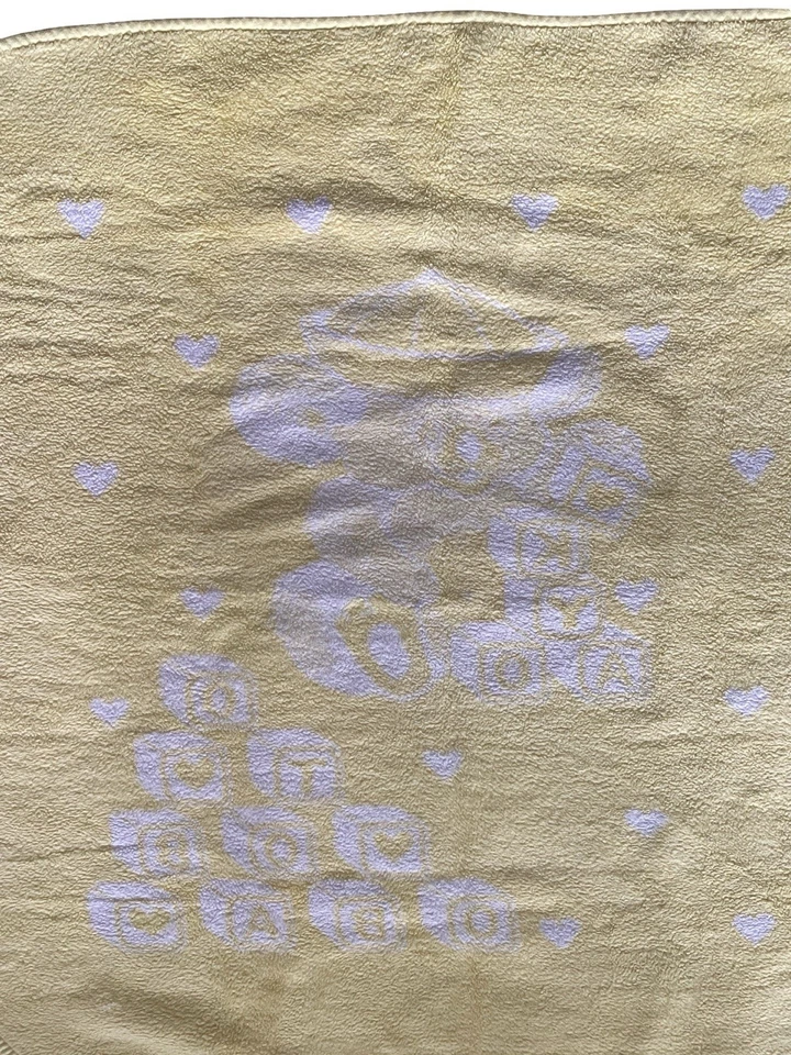 圣马科斯婴儿毯熊块黄色白色双面丙烯酸复古 — 第 2/4 张图片