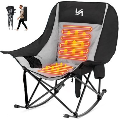 MOPHOTO Heated Oversized Rocking Camping Chair Adults Lawn Chair with Pockets