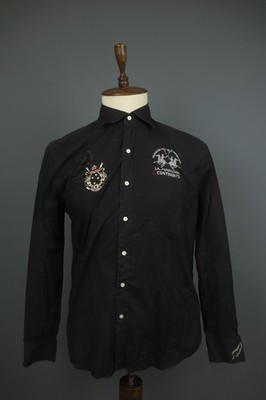 LA MARTINA Black Embroidered Water Polo Team Cotton Slim Button