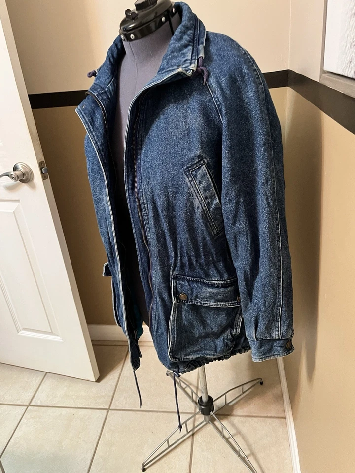 De Colección Chaqueta Forrada a Cuadros Denim Azul Jean Carga Tareas LG Pacific Trail Cremallera Invierno Foto 4 de 4