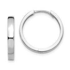 14k White Gold 15mm Hinged Huggie Hoop Earrings