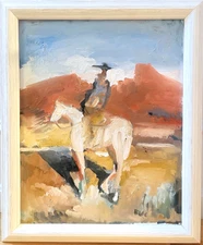 Framed Western Horse Cowboy Arizona Surrealism Oil Painting Canvas 16”x20” O/S