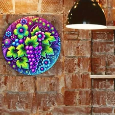 1pc 7.87 Inch Round Aluminum Metal Wall Art Sign - Vibrant Grapevine Floral & Fr