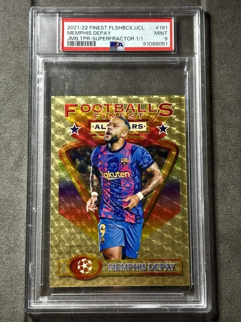 Memphis Depay 1/1 Superfractor PSA 9 Barcelona Rare Jumbo Topps Finest 21-22 1/1