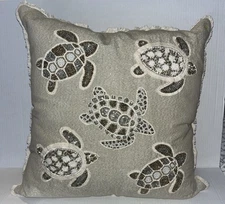 Coastal Collection Beaded Sea Turtles Beads Pillow Beige Fring Gold Silver White