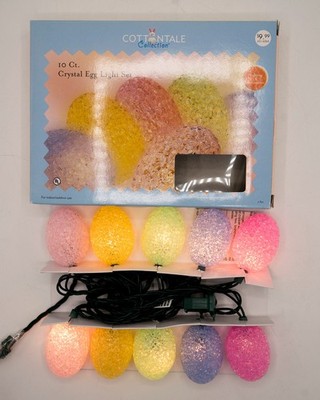 Vtg Set of 10 Easter Egg String Lights Crystal Melted Popcorn Plastic READ