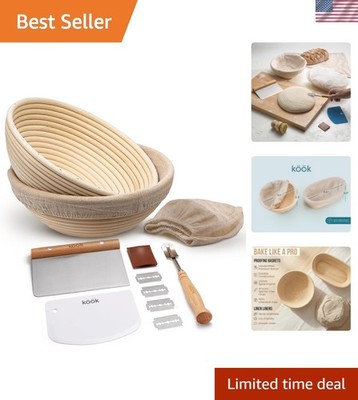 Professional Sourdough Proofing Kit with Rattan Baskets & Essential Tools