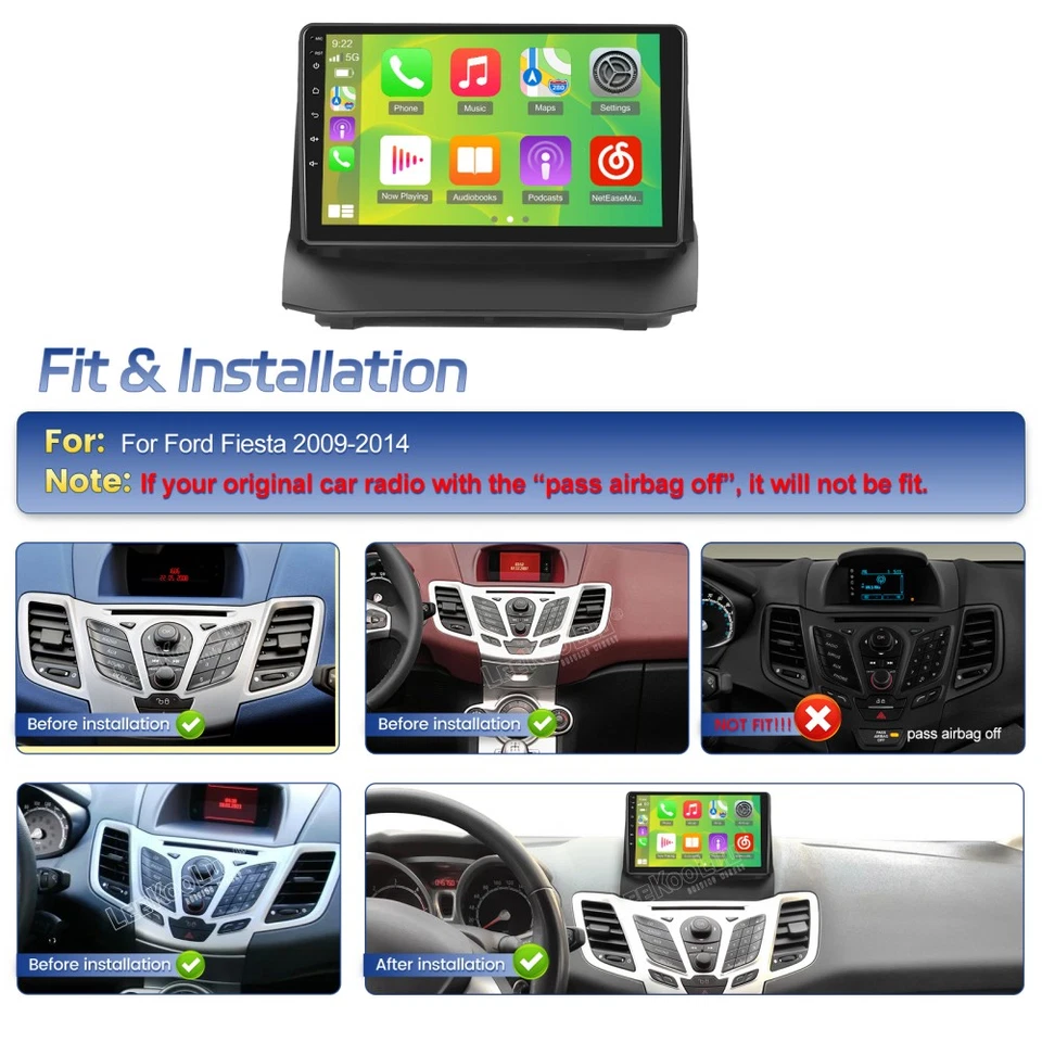 Para Ford Fiesta 2009-2014 Android 15 Apple Carplay Coche Estéreo Radio GPS Navegación WIFI Foto 2 de 4