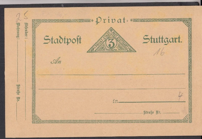 GB004/ Privatpost Stuttgart Ganzsache 16 * - Bild 1 von 1