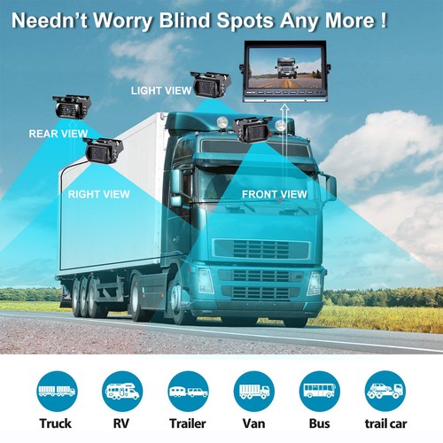 9" QUAD Monitor Backup Camera IR CCD 24/12V For Truck Trailer RV BUS Rear view - Picture 8 of 9