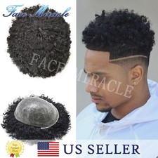 Afro Curl Toupee for Black Men Full PU Mens Hairpieces for African American Man