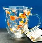 New BRANDANI Italy Durable Double Wall Glass Autumn Floral Coffee Tea Mug 84832