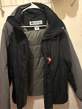 Columbia Men's Hooded Puffer Jacket Zip Front Black/Gray Size M