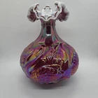 Fenton Swan Vase Ruby Red With Milk Edge