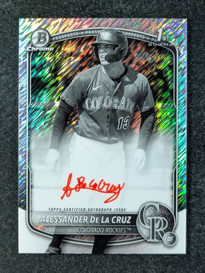 2025 Bowman Chrome ALESSANDER DE LA CRUZ 1st Auto Black/White Shimmer Prospects
