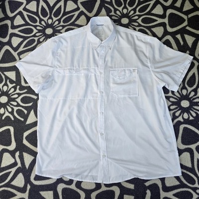 HUK Tide Point Solid SS Button Down Polyester Shirt White, Size 3XL