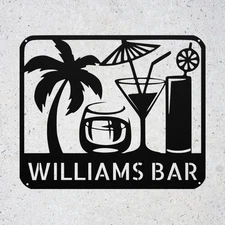 Custom Beach House Metal Art Tropical Patio or Pool Sign Personalized Bar Signs