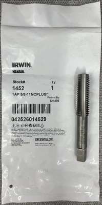 Irwin Hanson 5/8 - 11 NC Plug Style Tap 1452 Made in USA NEW
