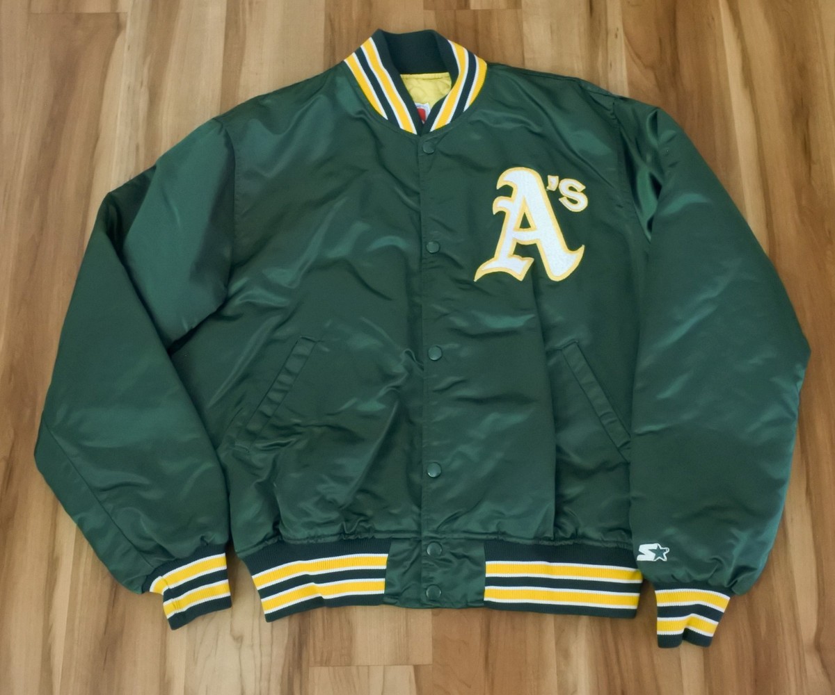 Oakland Athletics A's STARTER Jacket Satin Vintage Green MLB Men L