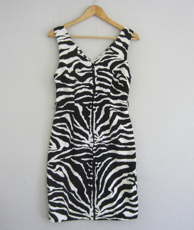 Peter Morissey Dress Womens 10 Black White Striped Zebra Sheath Sleeveless Work