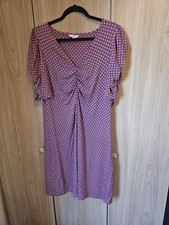 Next Tea Dress Viscose Elastane Retro Geometric Mod Bold Vibrant Size 16 Pink