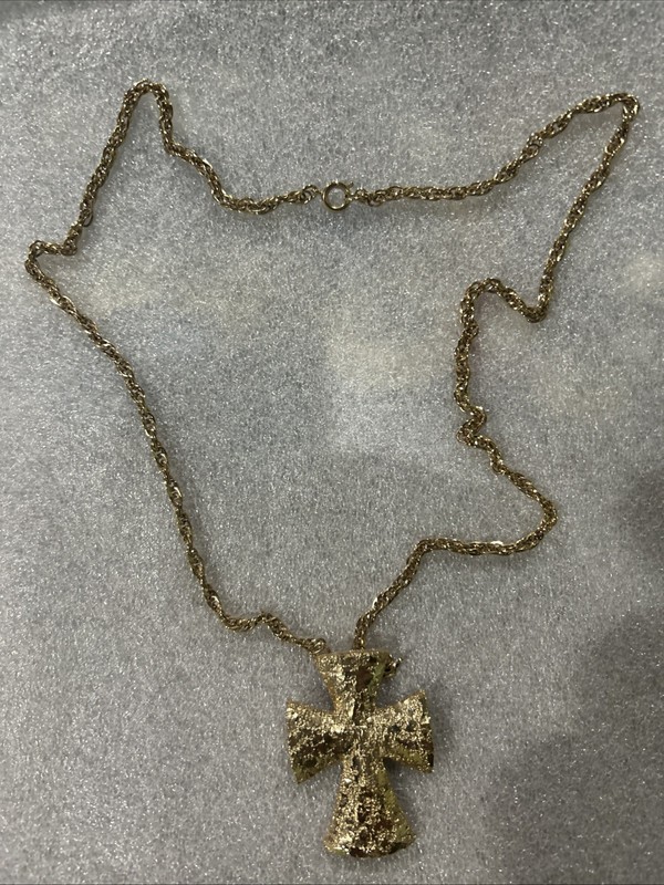 Vintage Sarah Coventry Cross Necklace "Golden Splendor" 1977 Beautiful Classic
