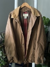 VTG Eddie Bauer Canvas Barn Jacket Men’s L  Goose Down Flannel Removable Liner