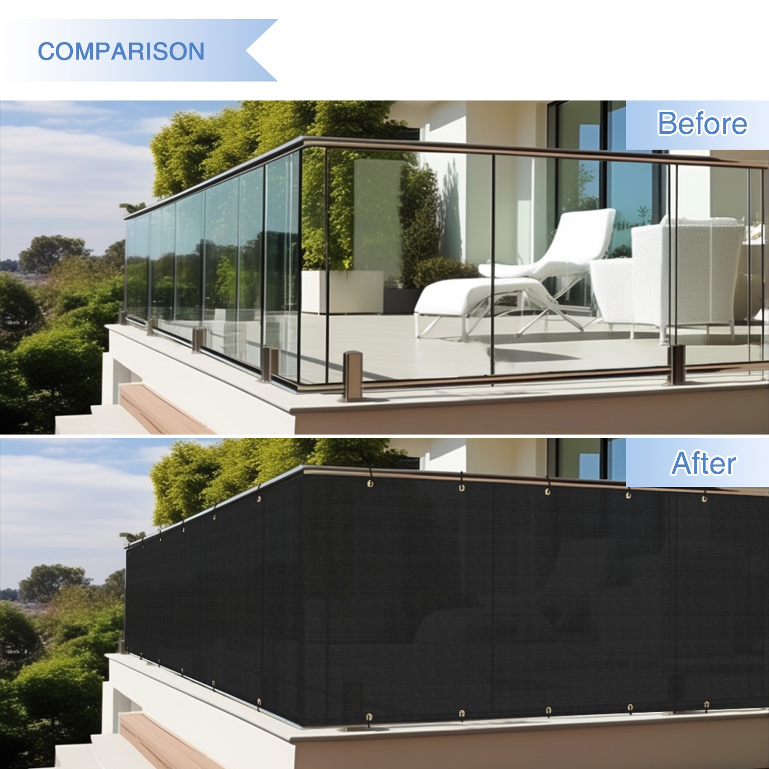 3ft Deck Balcony Privacy Fence Screen Mesh Windscreen Anti-UV for Garden Yard