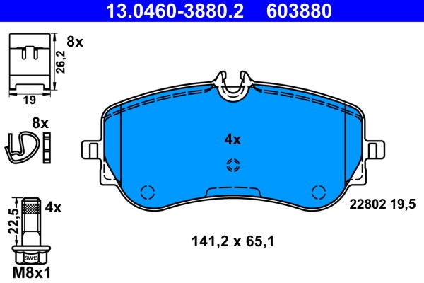13.0460-3880.2 ATE brake pad set, disc brake for VW