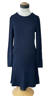 Scotch & Soda Navy Blue Fine Ribbed Long Sleeve Flutter Hem Dress Women's Size S