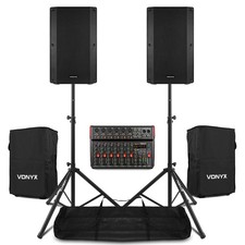 Complete 12" Speaker Active PA System with Mixer, Stands, Covers & Leads - VSA12