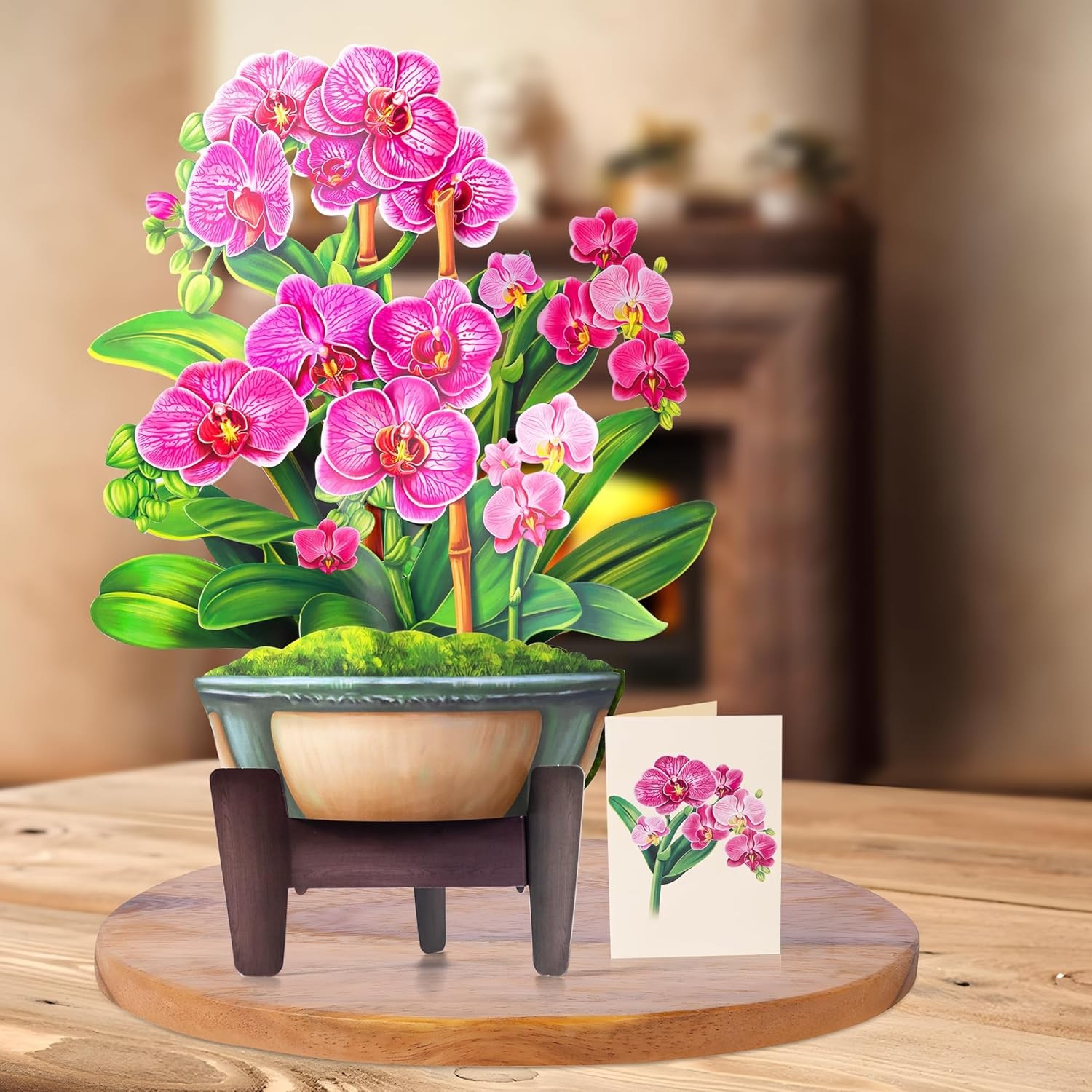 Airpark Pop Up Flower Card, 3D Paper Flowers Bouquet – 14" Orchids, Pink 