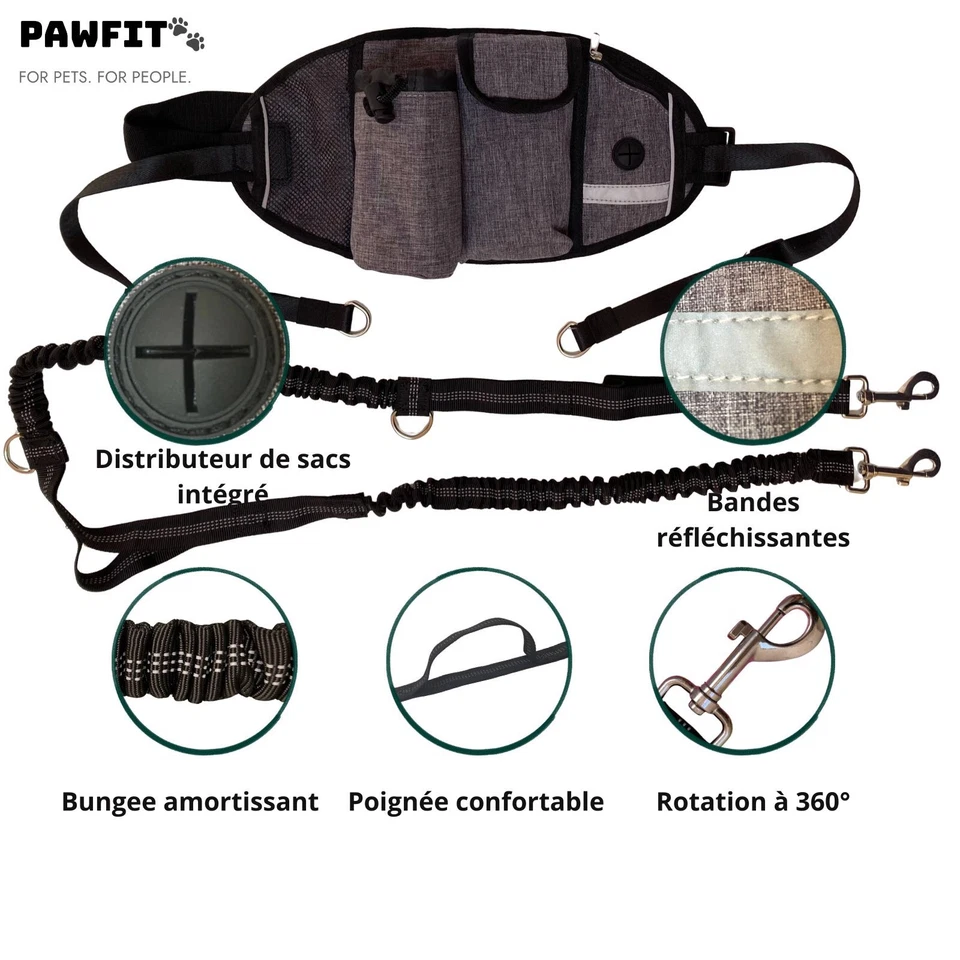 Laisse Mains Libres Chien Ceinture Réglable Élastique Anti-Traction Canicross - Photo 4/4