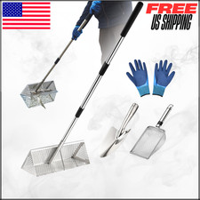 Sand Flea Rake 16"Wide Mesh Stainless Steel Long Handle Shark Tooth Beach Sifter
