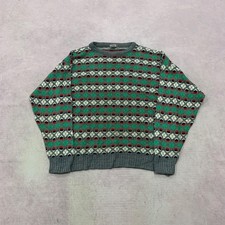 Vintage Knitted Jumper abstract patterned grandad knit sweater Men's M
