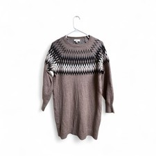 LOFT Outlet Petite Sweater Dress LP Taupe Fair Isle Knit Long Sleeve Winter