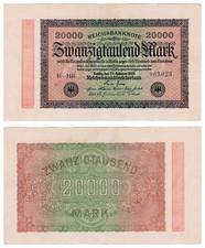 1923 20000 Marks Weimar Republic Hyperinflation Banknote VG+