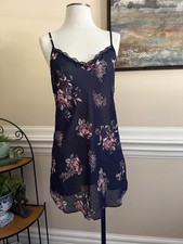 California Dynasty Floral Nightgown Slip Dress Sz M Blue Floral