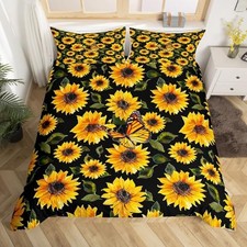 Girls Sunflower Duvet Cover Set with 1 Pillow Case Girly Twin Multi 1023