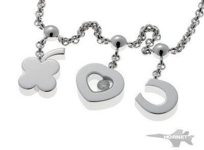Chopard Happy Diamond Chain Bracelet 18k White Gold Clover Heart C motif
