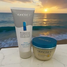 SEACRET Milk & Honey Salt & Oil Scrub For - 14.1 oz and Ocean Body Lotion 6.8 oz