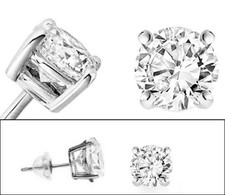 Solid 14k White Gold and Round Cubic Zirconia CZ Solitaire Basket Stud Earrings