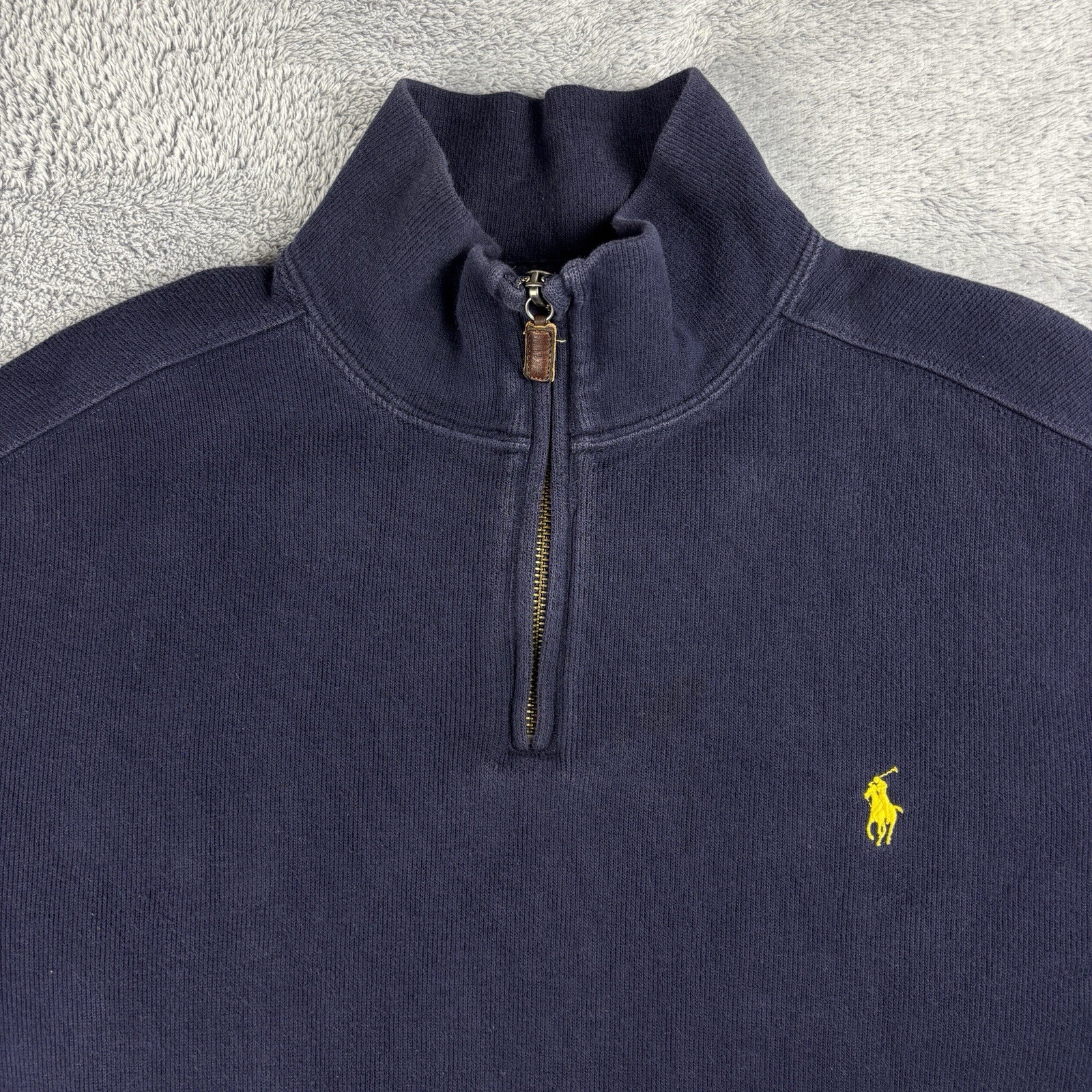 PONY Maglione Vintage Polo Ralph Lauren 1 4 Zip Uomo XL Navy Estate Felpa a costine