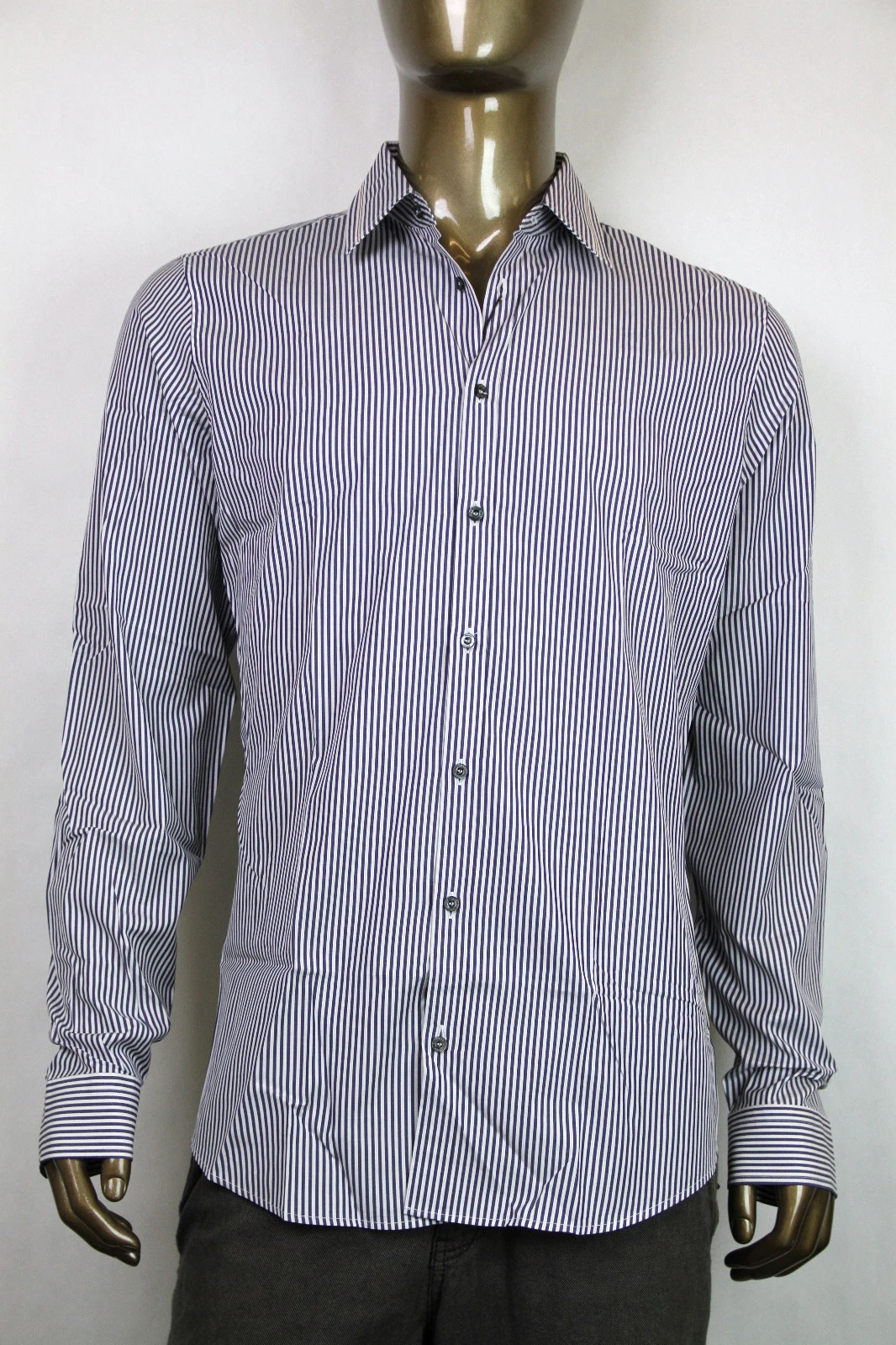 Nouvelle chemise habillée formelle authentique Gucci pour homme à rayures bleues/blanches 307641 9040