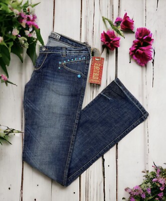 【COLOR iN ID】Studded western bootcut jeans Denim Studded Bootcut Jeans Cowgirl Western Y2K Rodeo