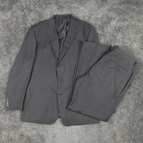 Jaeger Mens Suit Size 48 R Grey Striped Blazer Trousers 42 42x33 Wool